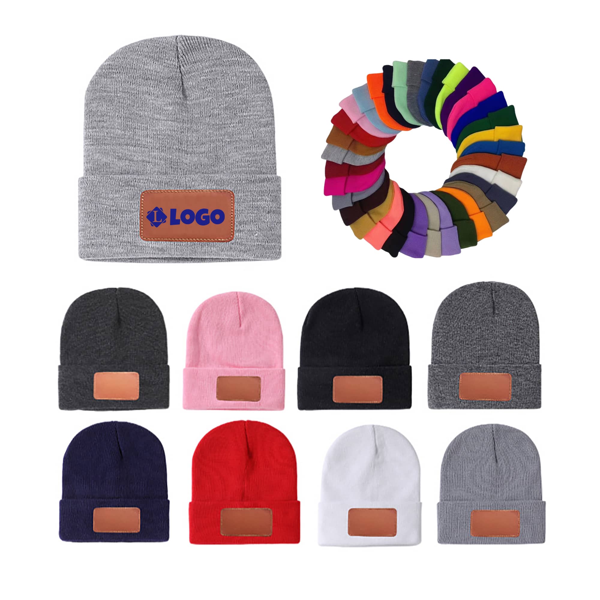Elegant Beanie Hat with PU Leather Patch 2