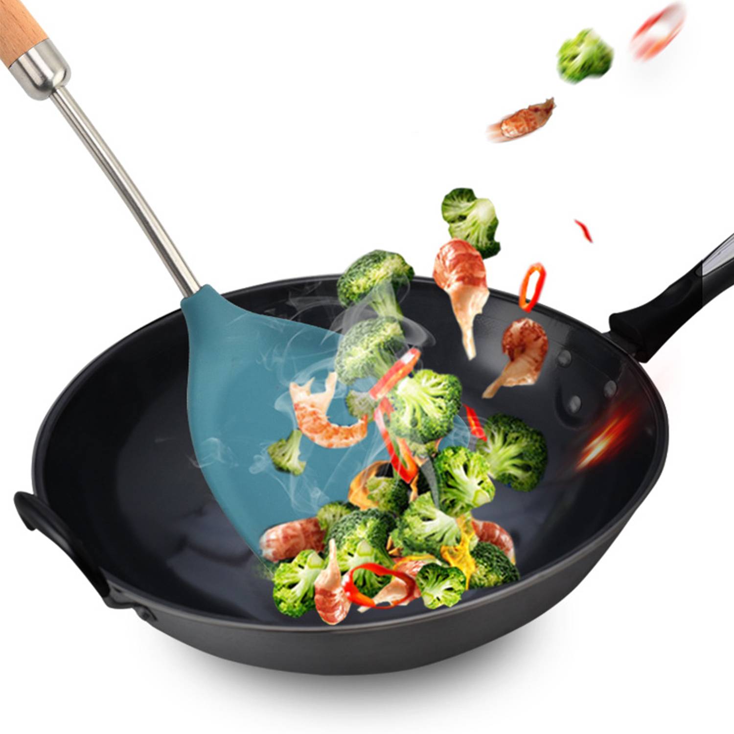 Silicone Shovel Or Spoon with Wooden Handle 1