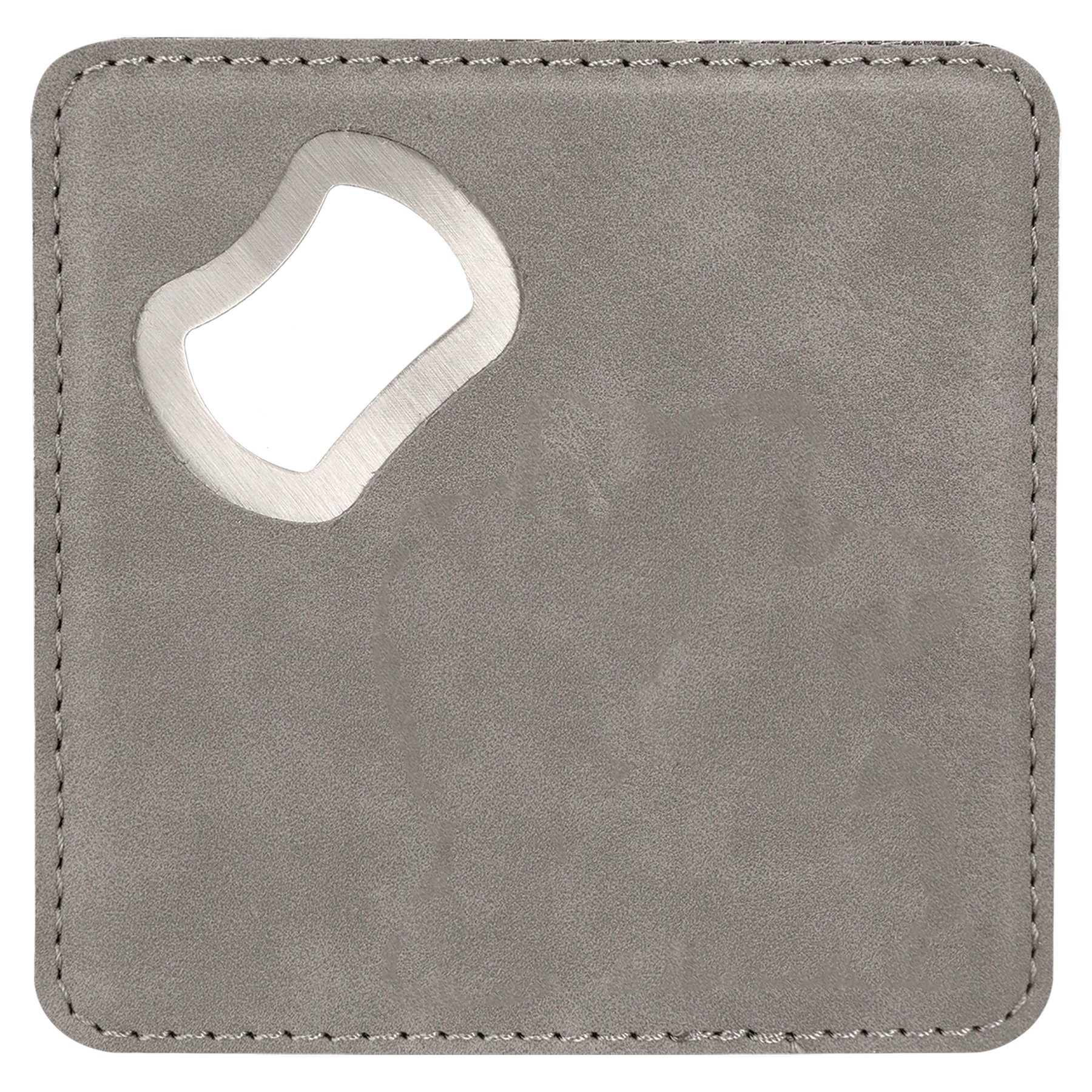 4" x 4" Square Gray Leatherette Coaster w/ Bottle Opener 3