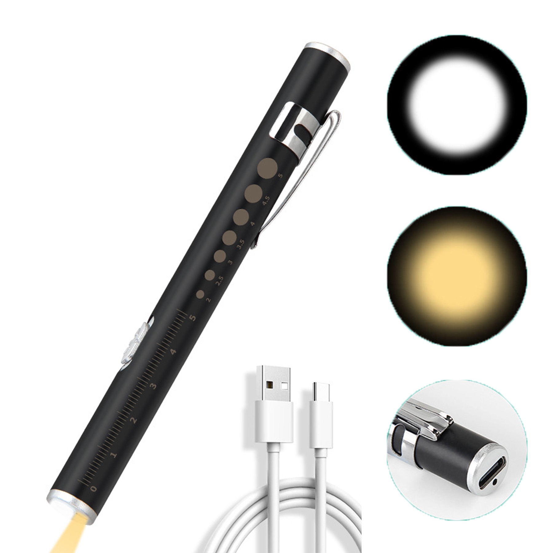Medical Flashlight Pen With Scale LED Dual Light Source 8