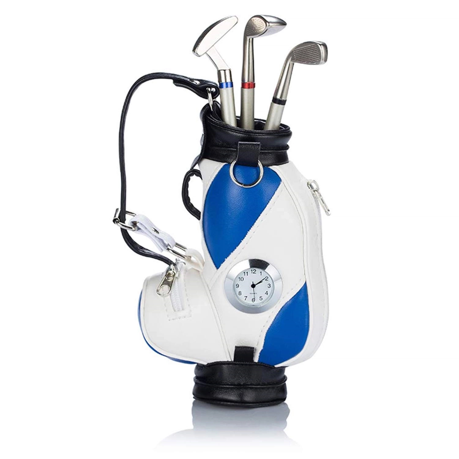 Mini Desktop Golf Bag Pen Holder With Clock 6