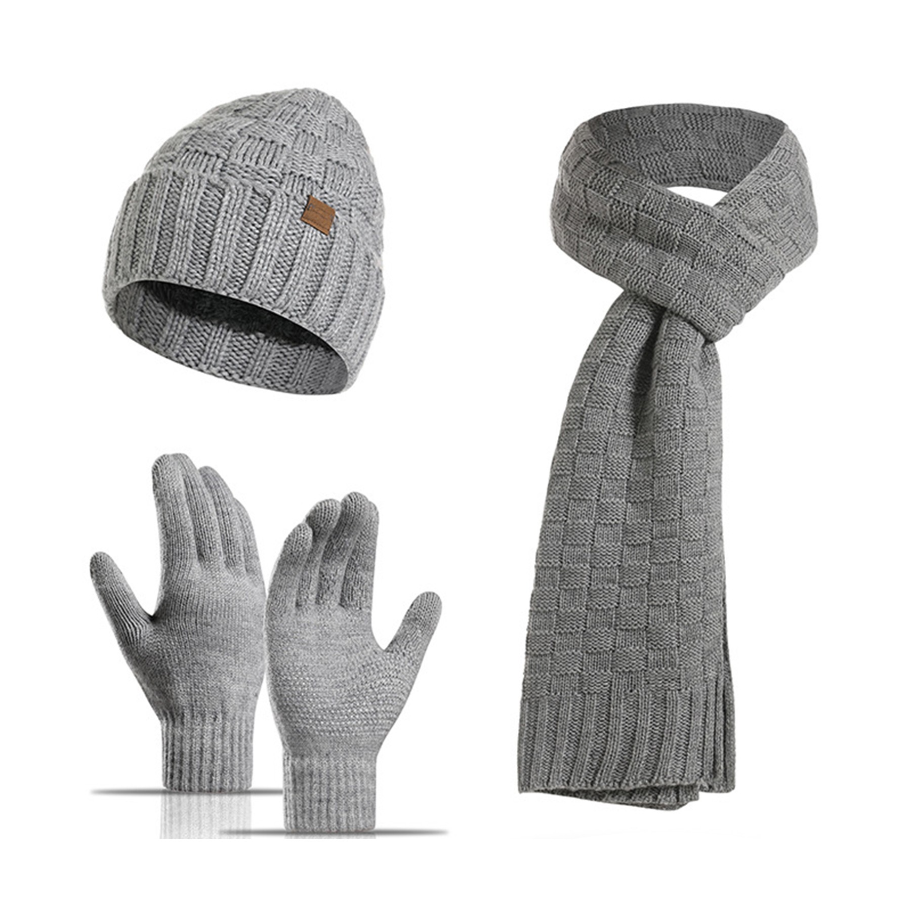 Cashmere Plaid Beanie Hat Scarf Touchscreen Gloves Set 4