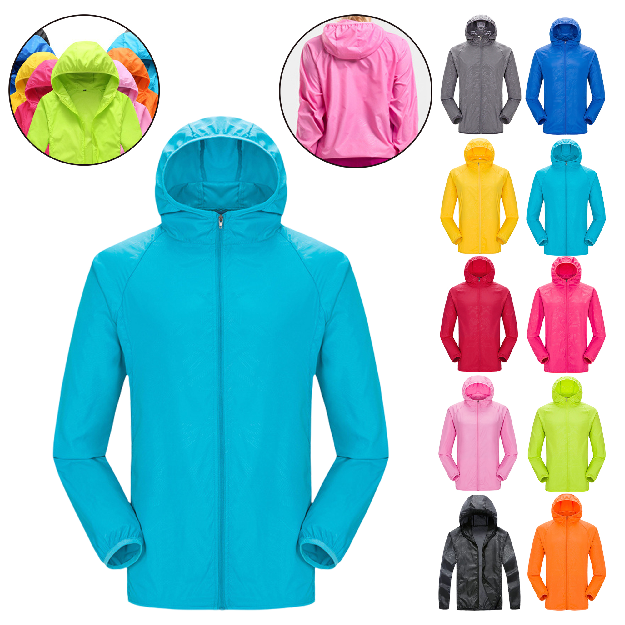Men's Women's Outdoor Sun Protection Windbreaker Lightweight Waterproof Printed Jacket 9