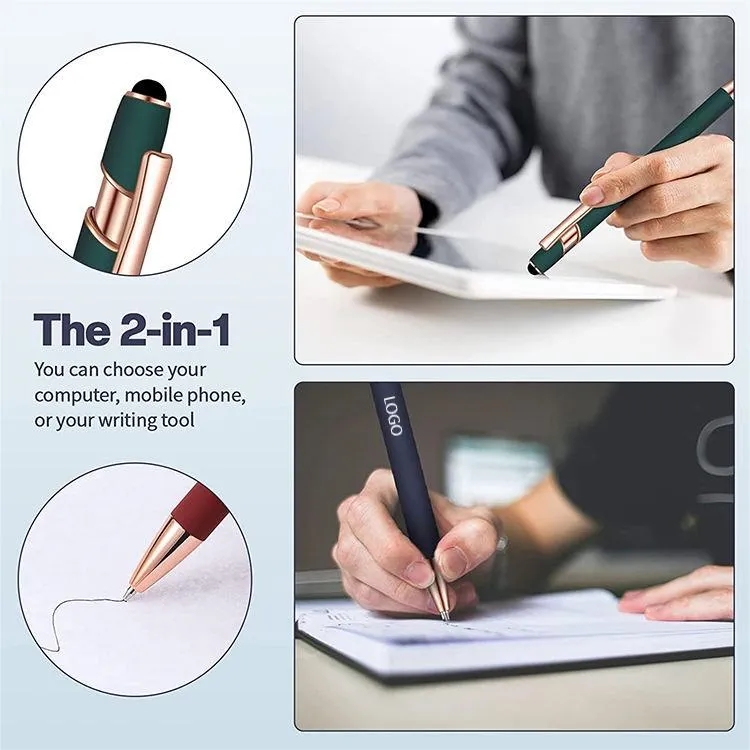 A 2 In 1 Metal Stylus Ballpoint Pens With Soft Touch Click 2