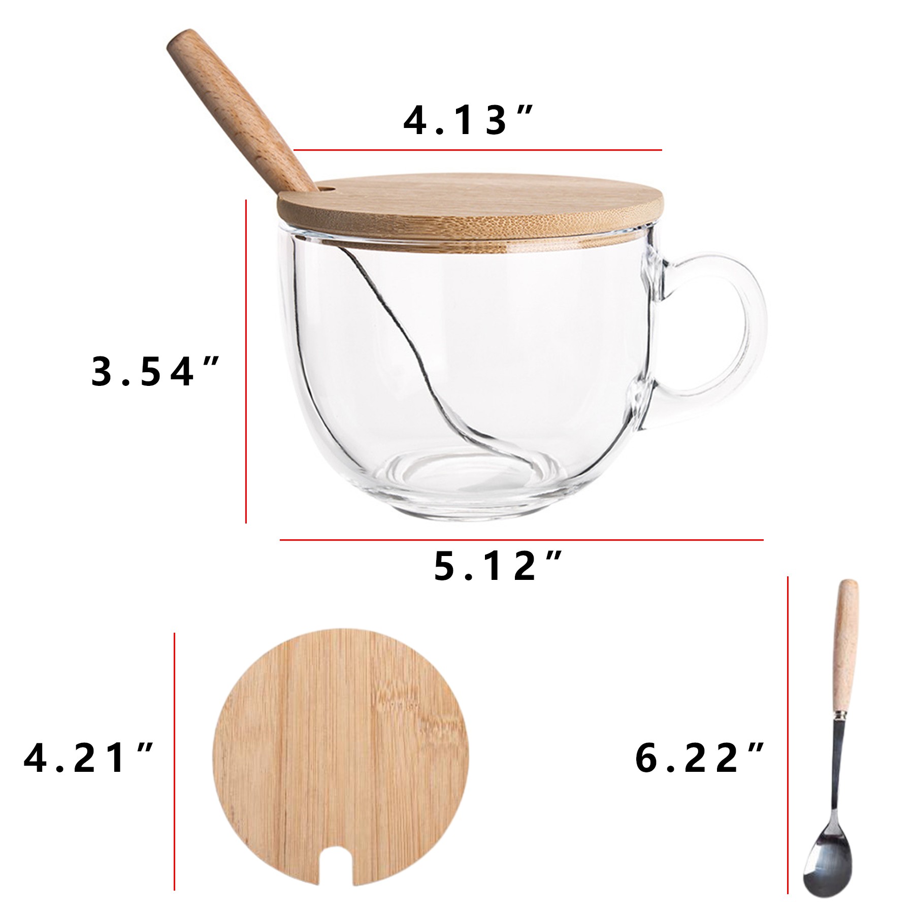 16Oz Glass Coffee Cup W/ Wood Lid 2