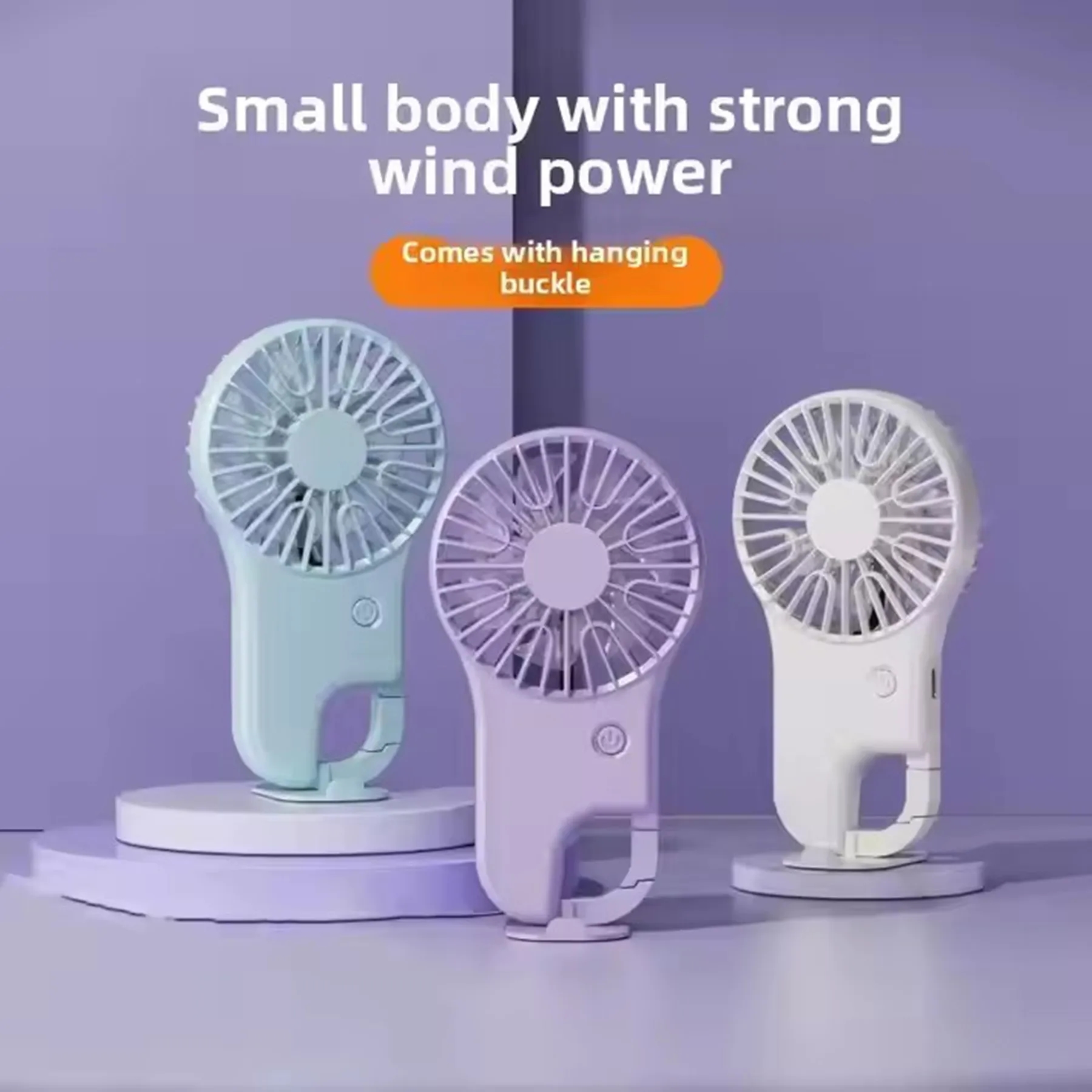 500 mAh Ultra-thin Hand Held Fan with Carabiner 1