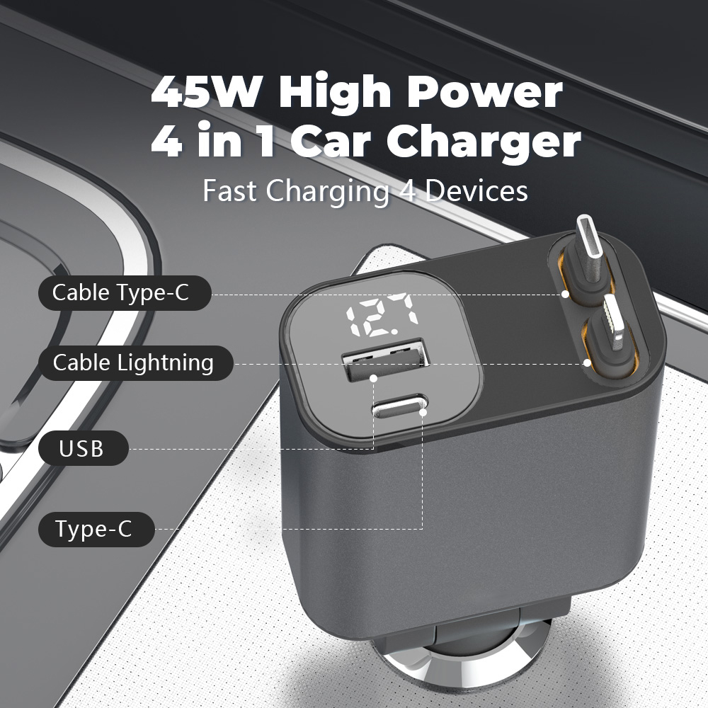 Roadie - 45W Car Charger with Retractable Cable 1