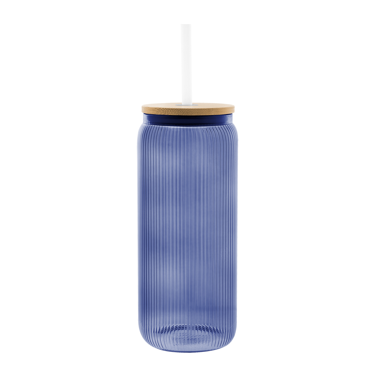 20 Oz. Ribbed Borosilicate Glass Can with Bamboo Lid 7