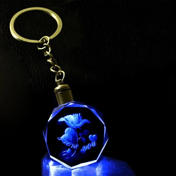 LED Light Octagon Shaped Crystal Key Chains 8
