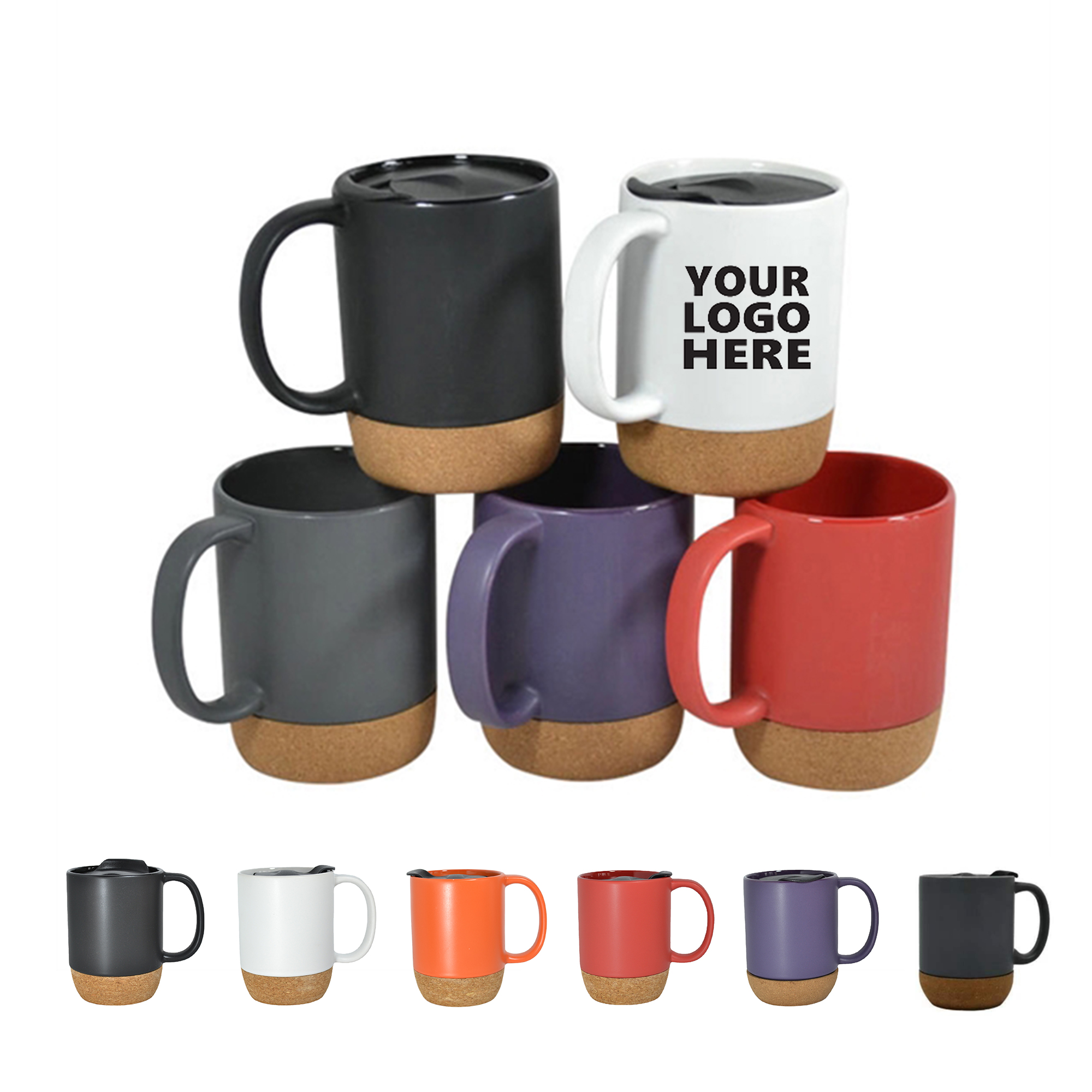14 OZ Ceramic Mugs with Removable Cork Bottom and Lid 2