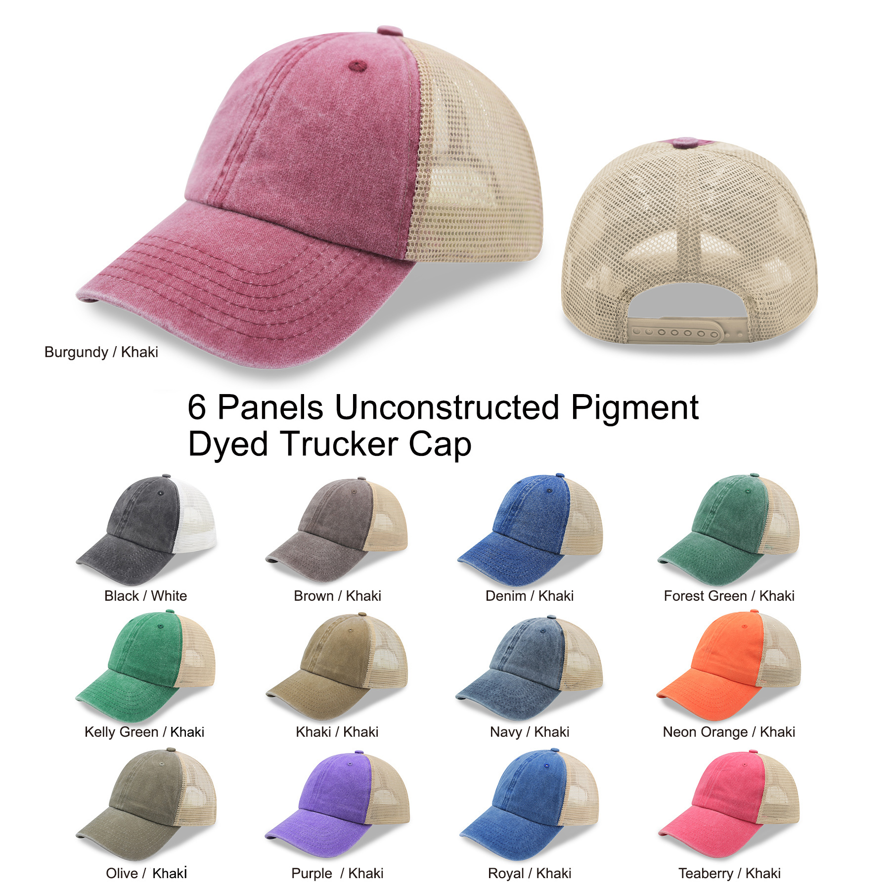 Pre washed Pigment Dyed Soft Mesh snapback trucker cap