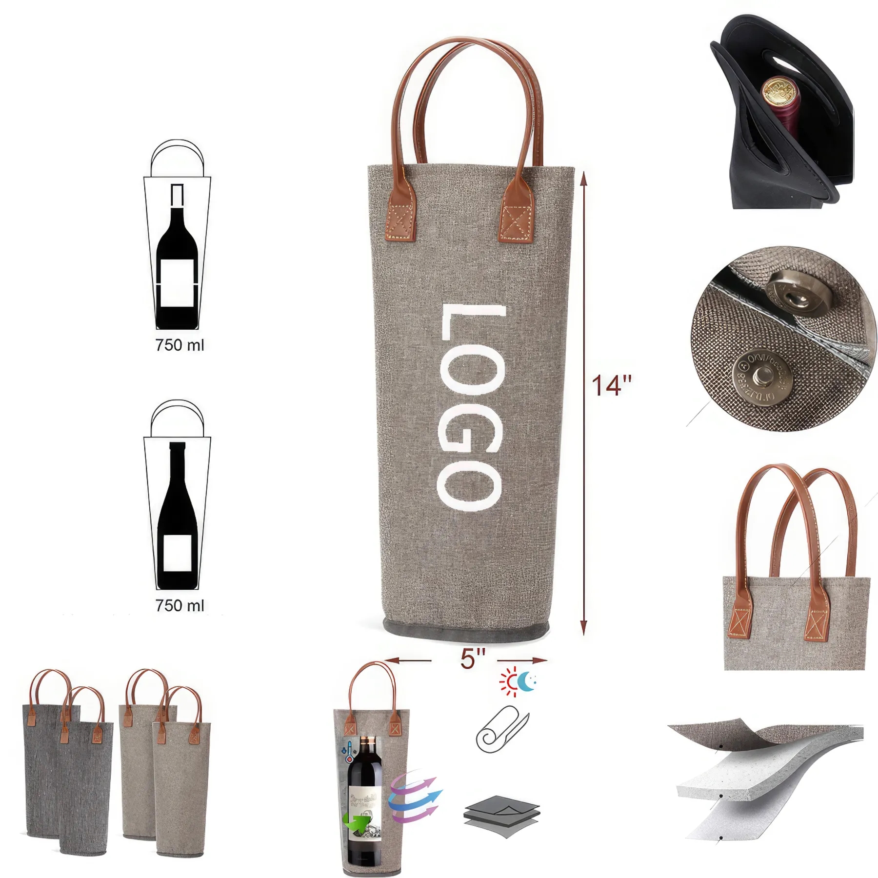 Single Bottle Insulated Wine Tote Bag 2