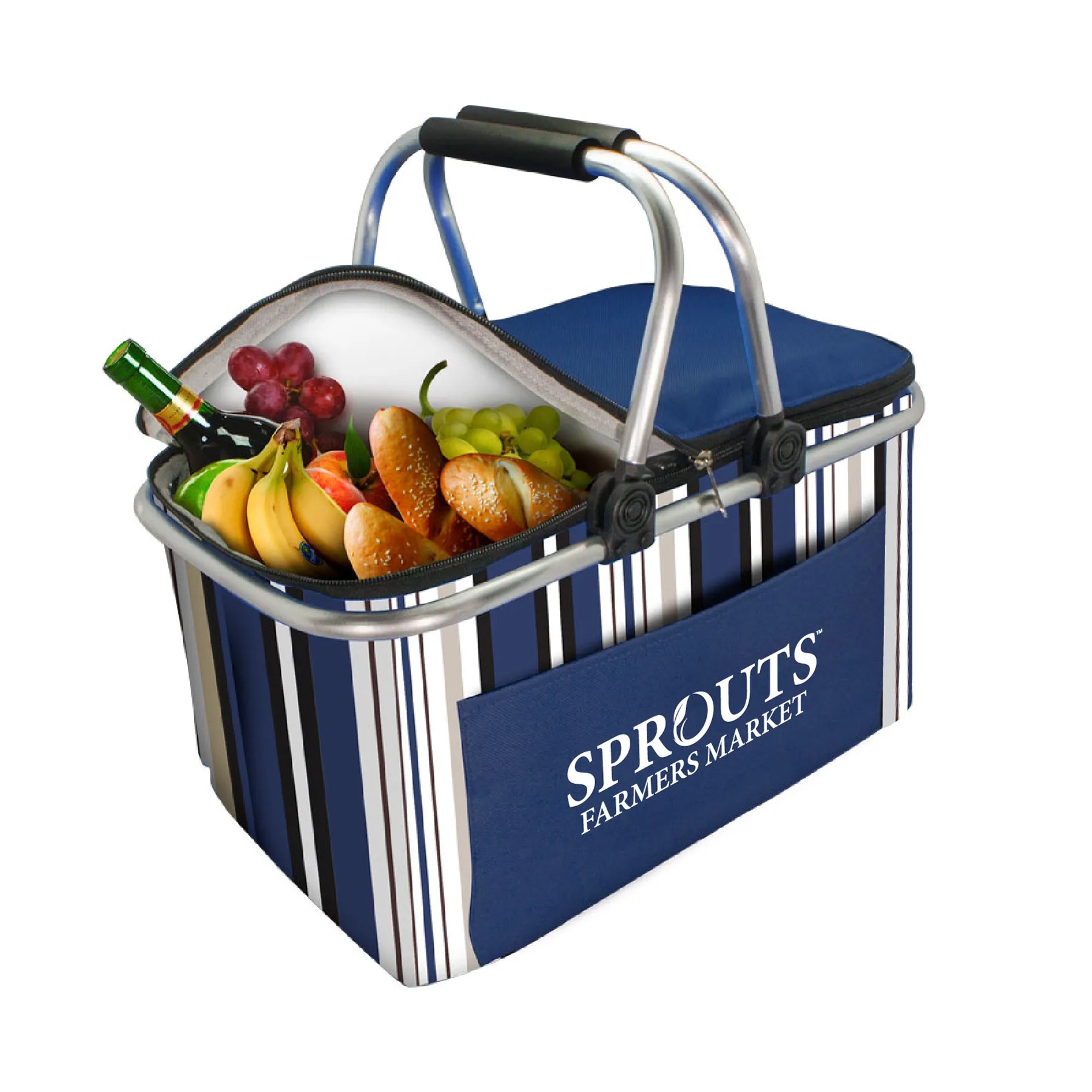 Striped Collapsible Insulated Picnic Basket 2