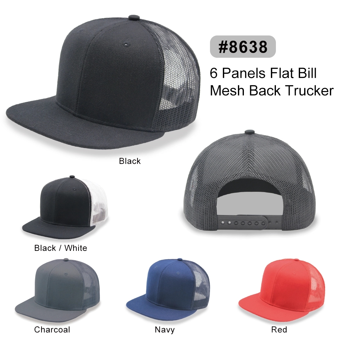 Flat Bill Snapback Trucker Cap Mesh Back