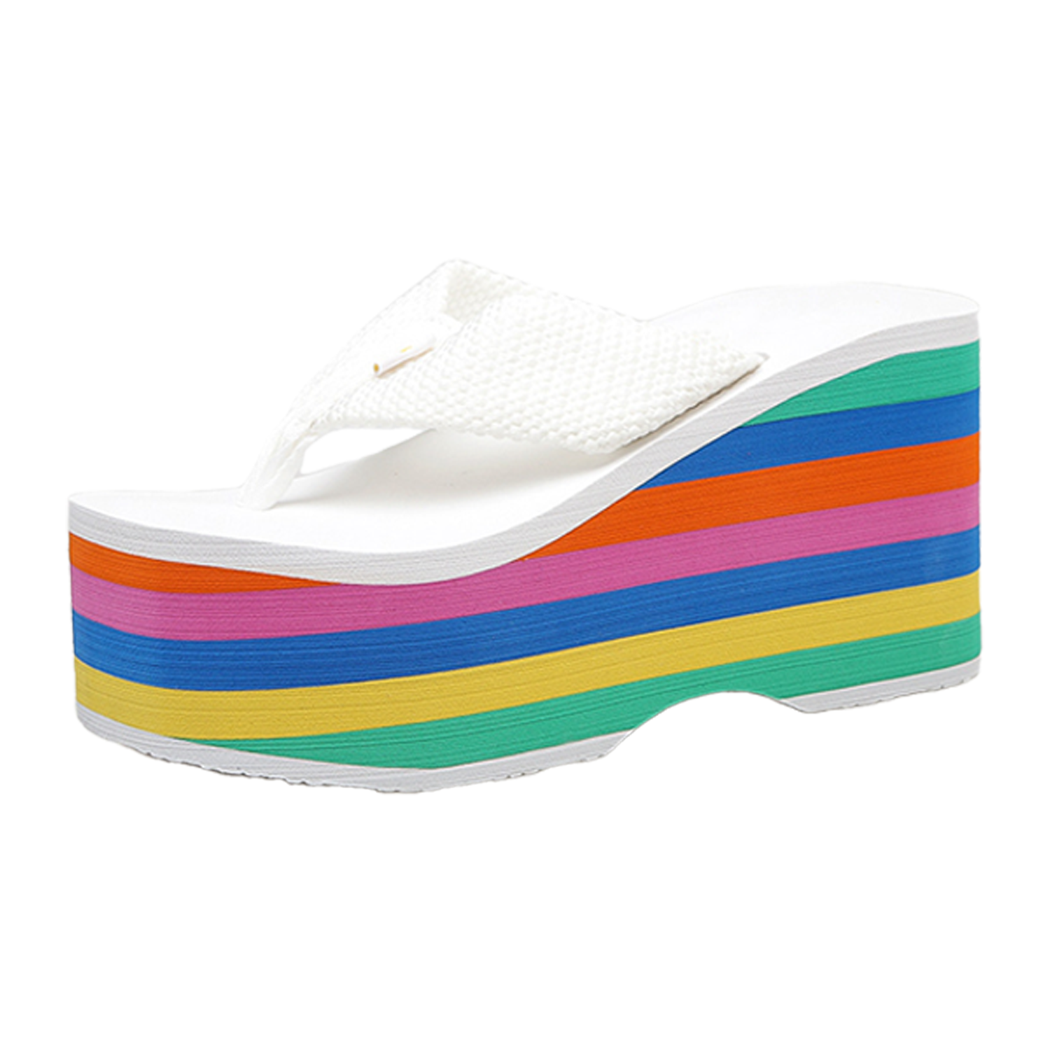Women Rainbow Wedge Flip Flops w/ Fabric Strap 4