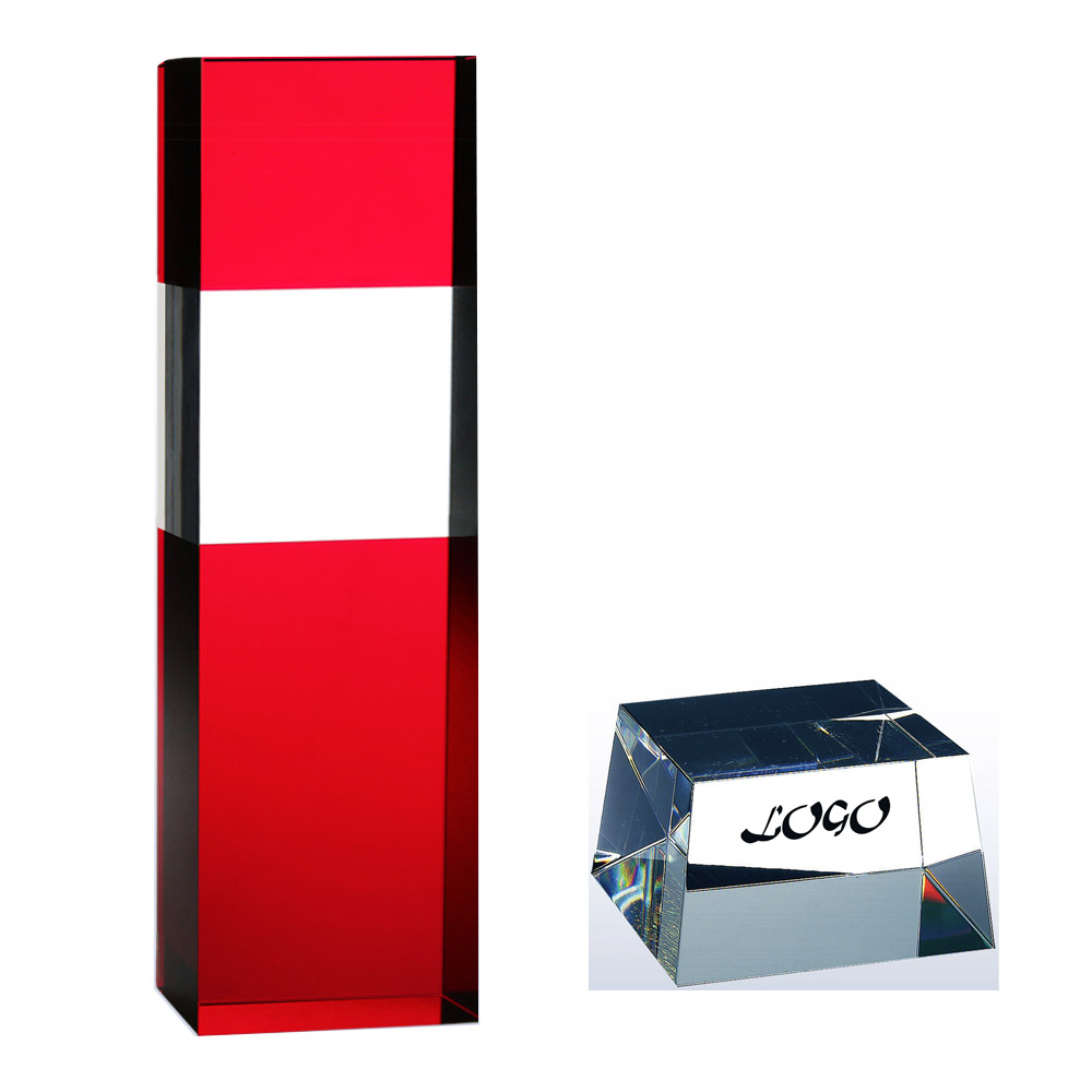 RED/CLEAR COLUMN OPTIC CRYSTAL AWARD 2