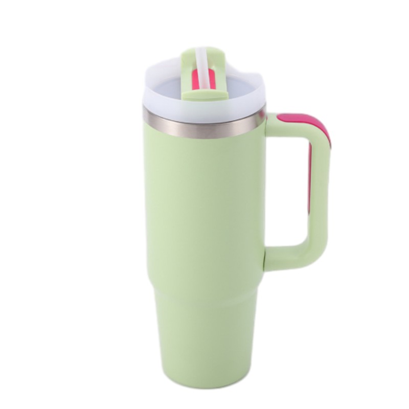 30 oz Vacuum Stainless Steel Tumbler W/ Handle & Straw 6