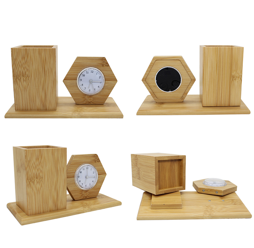 Wooden Pen Holder With Digital Clock 3