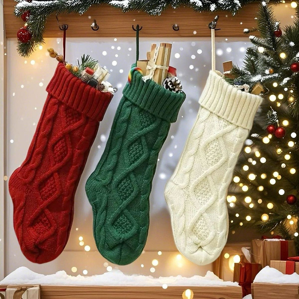 Christmas Stockings Cable Knitted 18 Inch Large Size 5