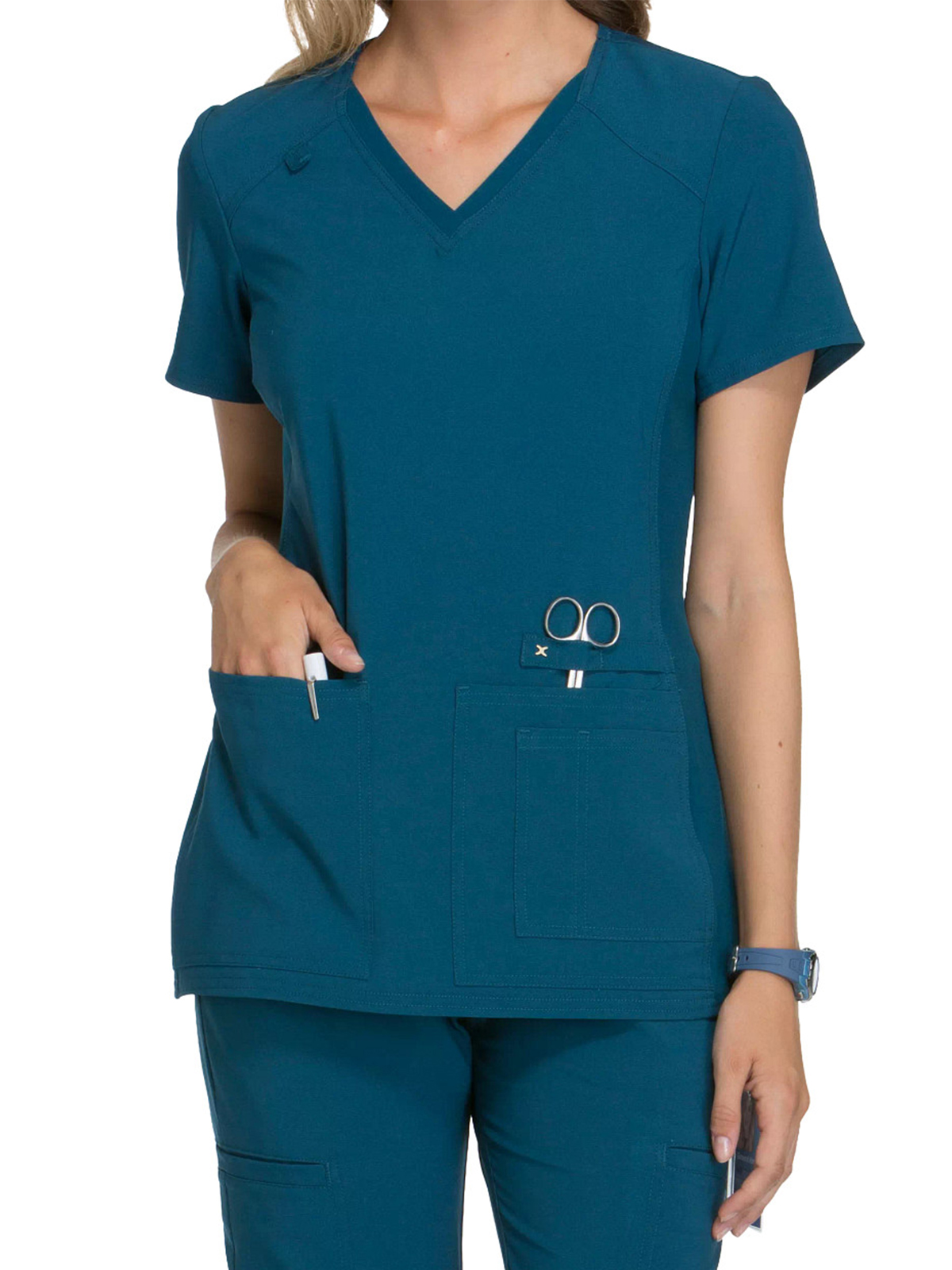 Cherokee - iFlex - Women's 2 Pocket V-Neck Knit Side Panel Top 19