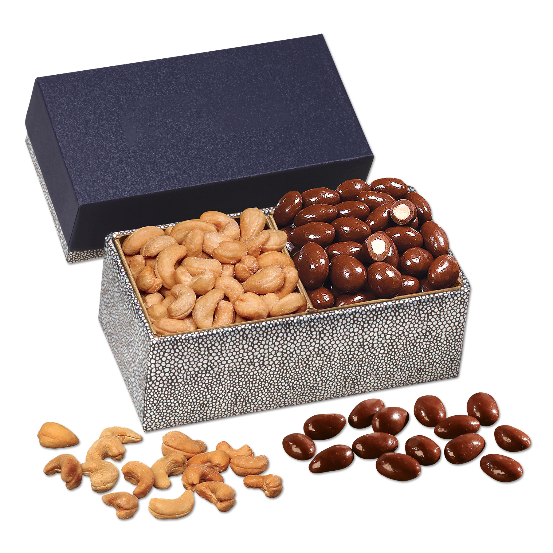 Chocolate Almonds & Cashews in Navy & Silver Gift Box 3
