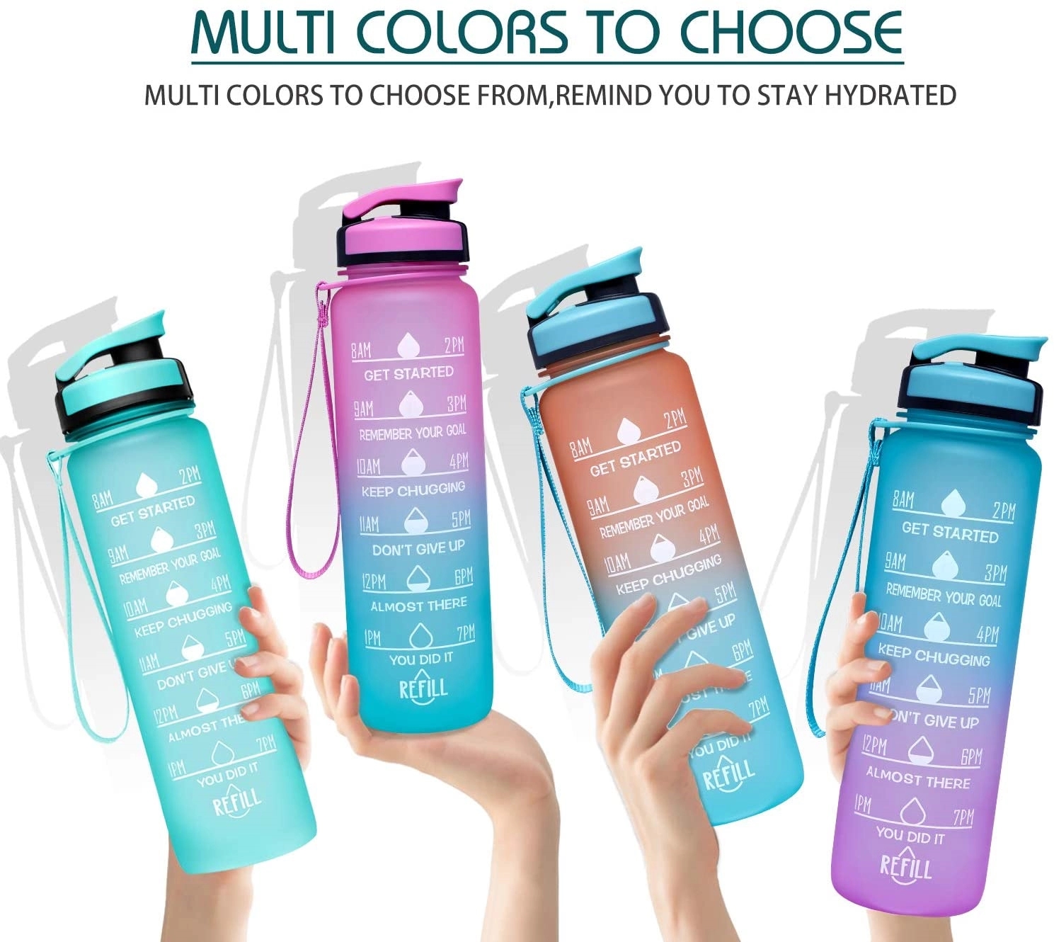 32oz Motivational Fitness Sports Water Bottle with Time Mark 6