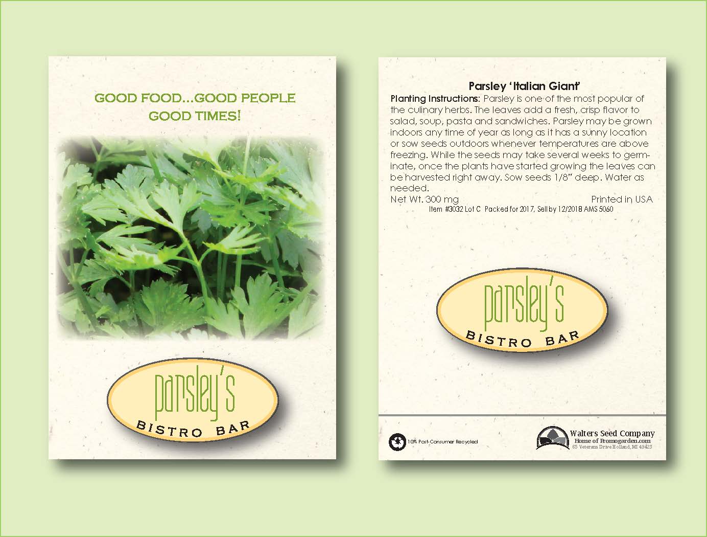 Parsley 'Italian Giant' Herb Seed Packet - Size 3.25" x 4.5" 2