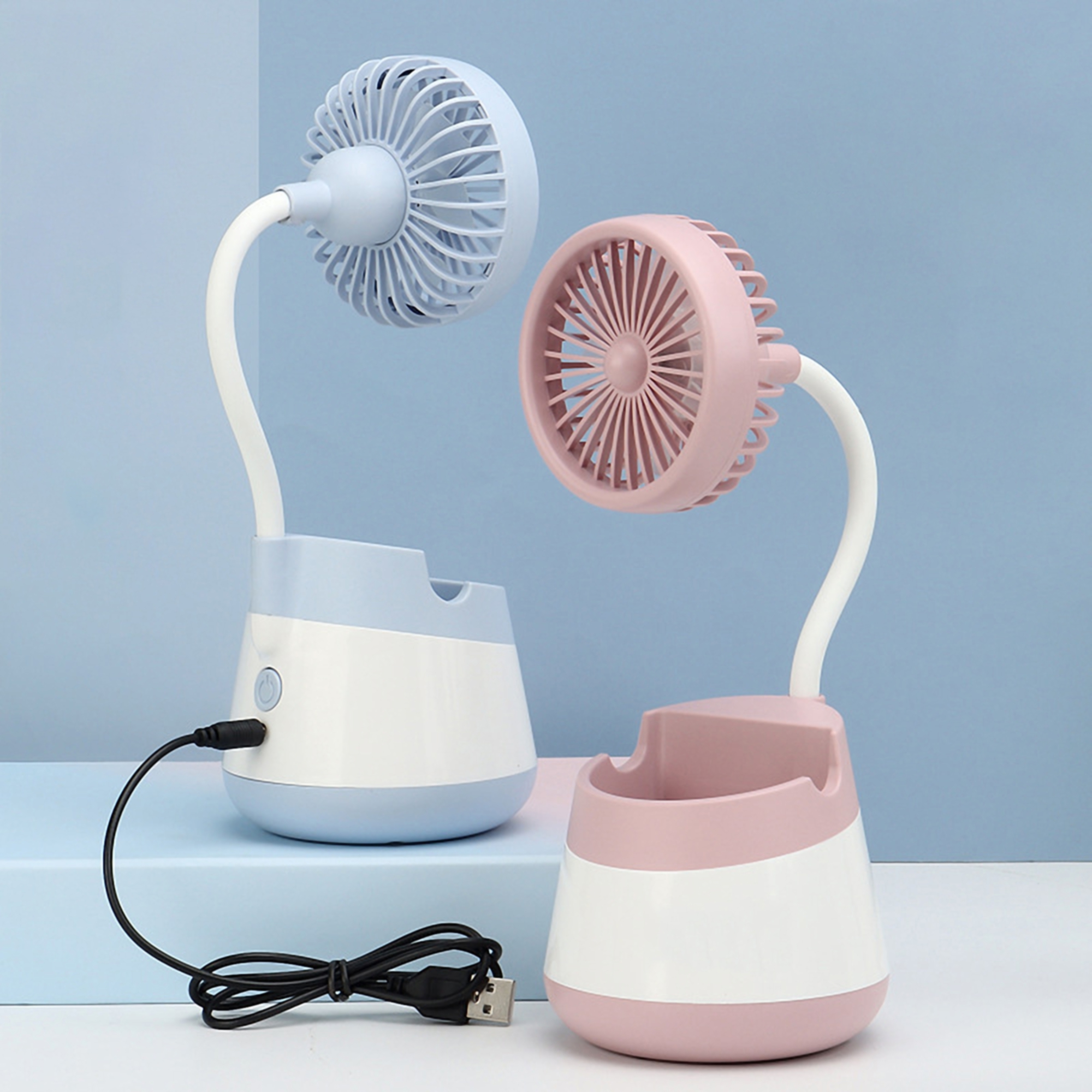 Portable USB Handheld Fan w/Phone Holder 2