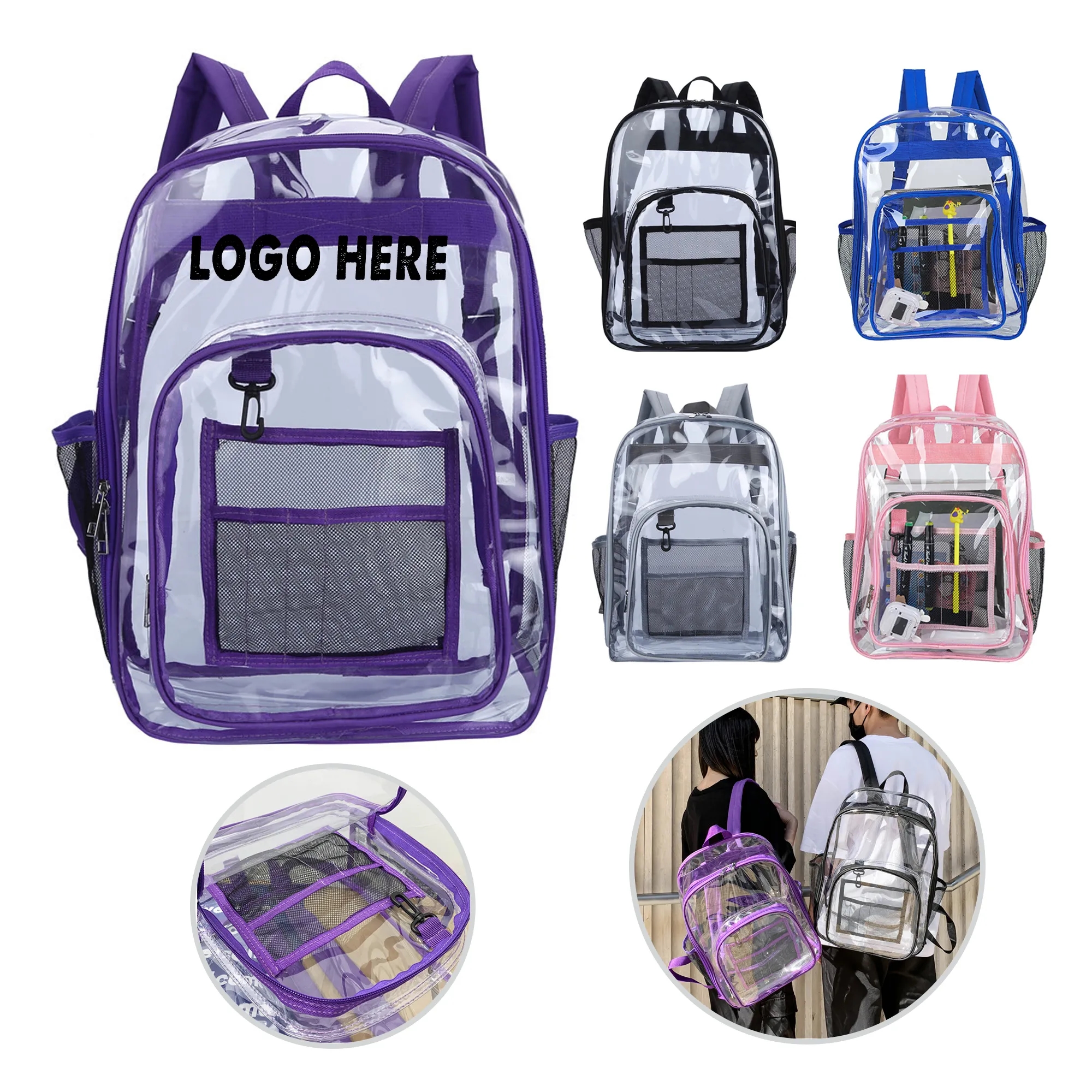 PVC Transparent Backpack Large Clear Book Bag 2