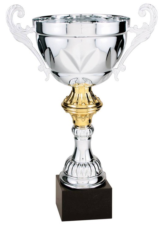 13-1/2" Tall Silver Metal Cup Trophy with Marble Base 1