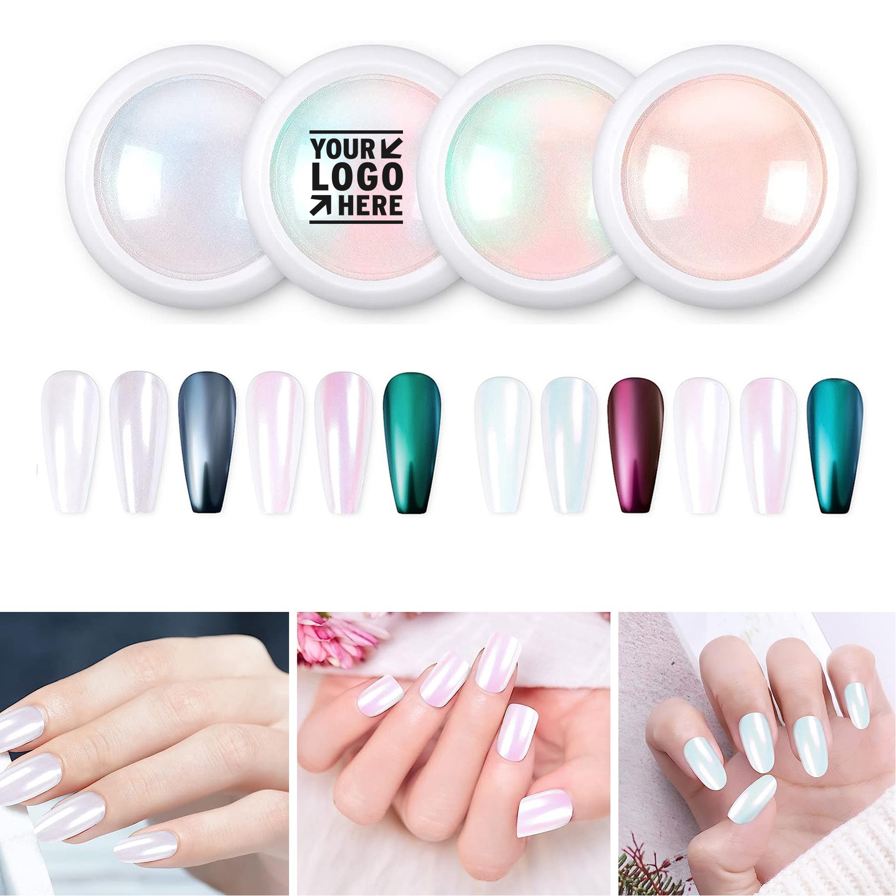 Iridescent Aurora Mermaid Pearl Glitter Dust Kit Gel Polish Chrome Nail Art Powder 2