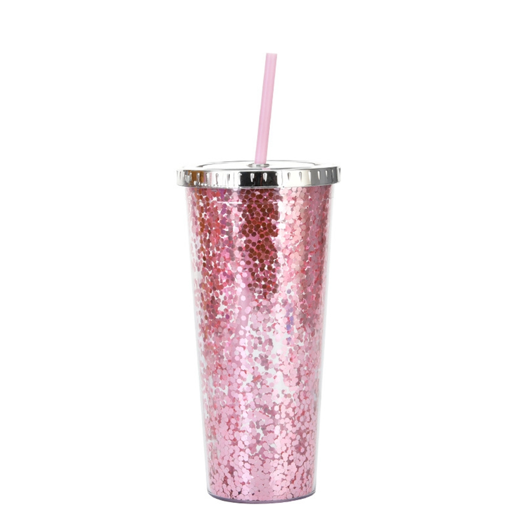 24 Oz. Double Wall Insulated Plastic Glitter Straw Mug 5