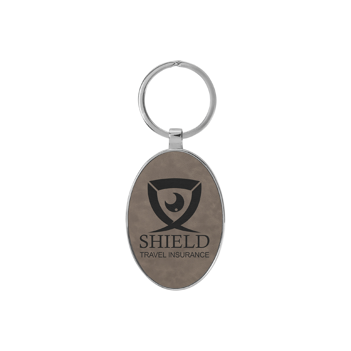 Gray Leatherette/Metal Oval Keychain