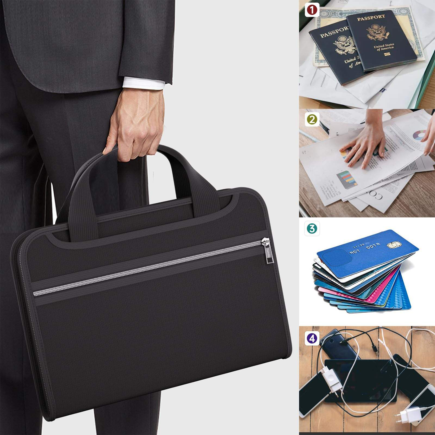 12 Pockets Fireproof Accordion File Organizer w/ Handle 2