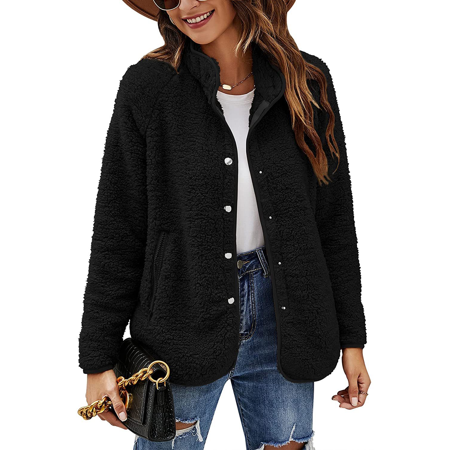 Warm Long Sleeve Cardigan Coat Lapel Button 3