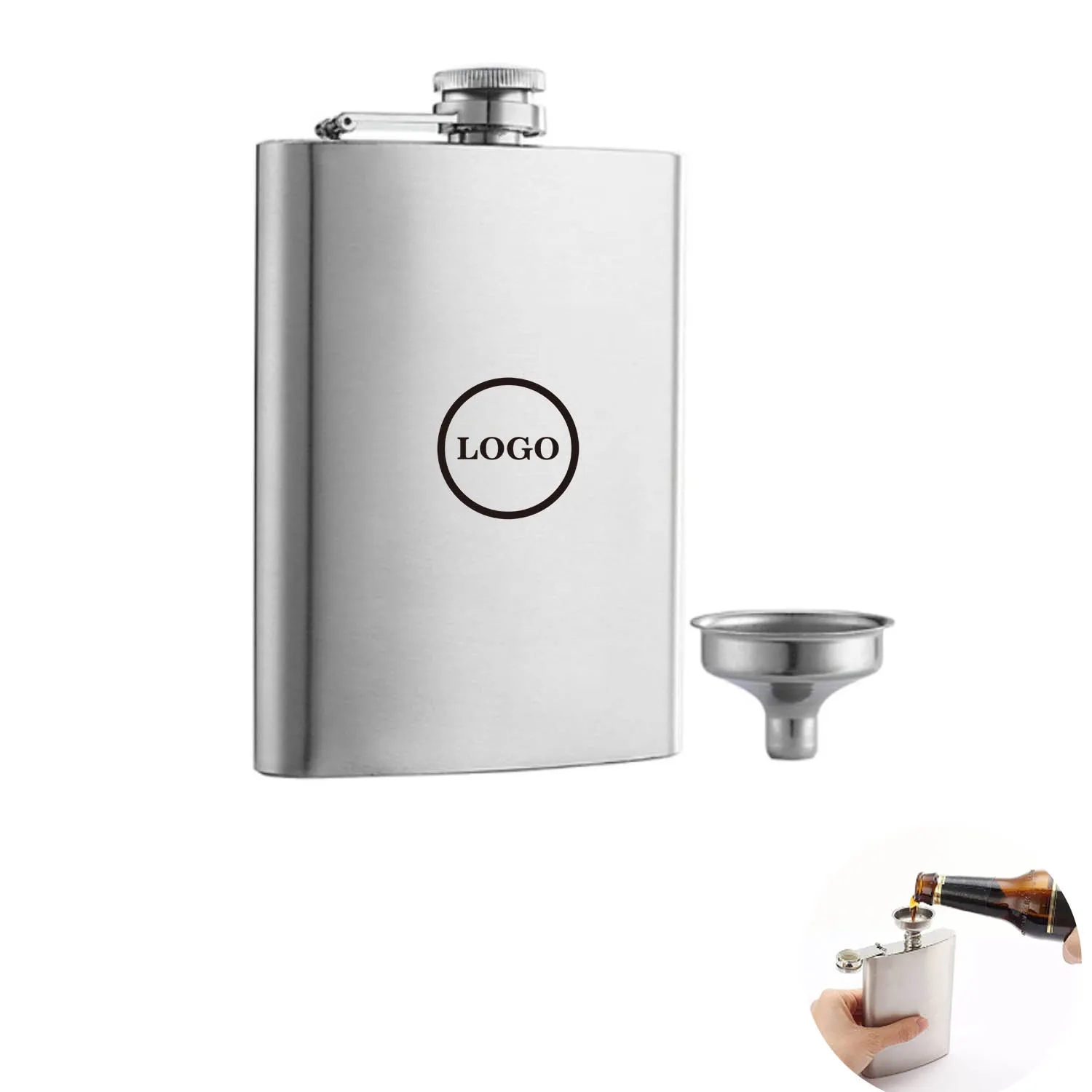 8 Oz. Stainless Steel Flask With Funnel, custom water bottle with logo imprint 2
