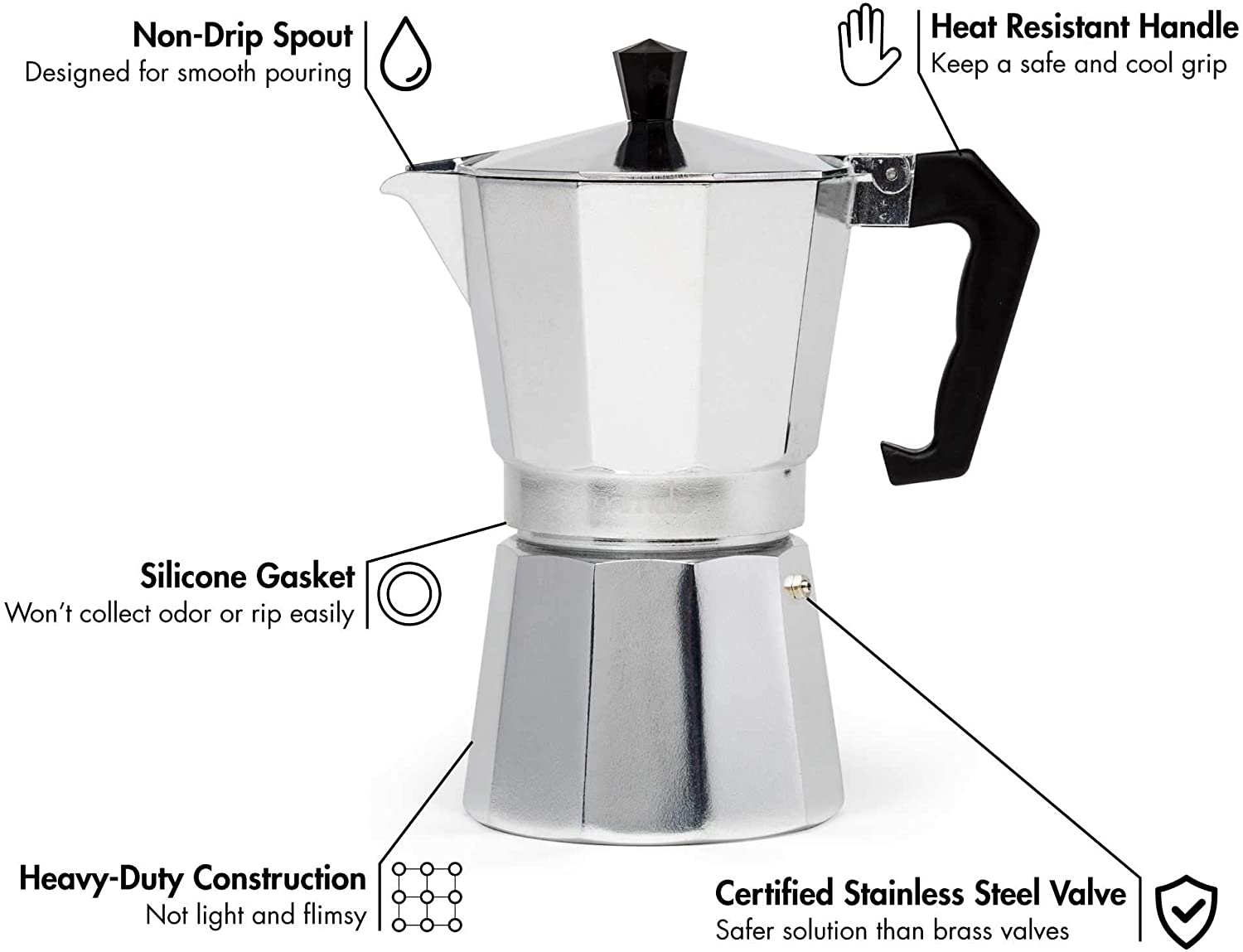 Iconic Stovetop Espresso Maker Moka Pot 9 Cups 2