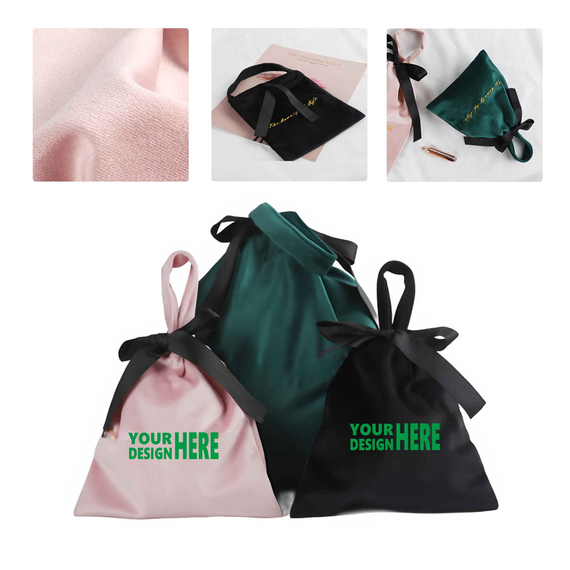 MOQ50 Custom Embroidered Velvet Drawstring Tote Bag 2