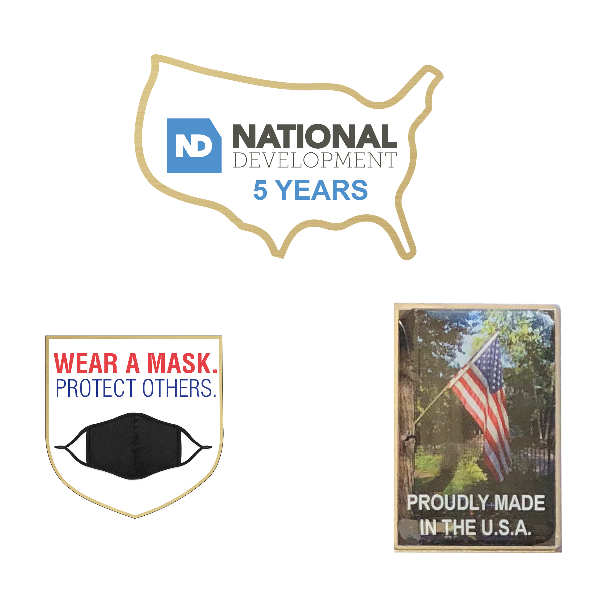 USA MADE Laminated Full Color Metal Lapel Pin - Stock Shapes