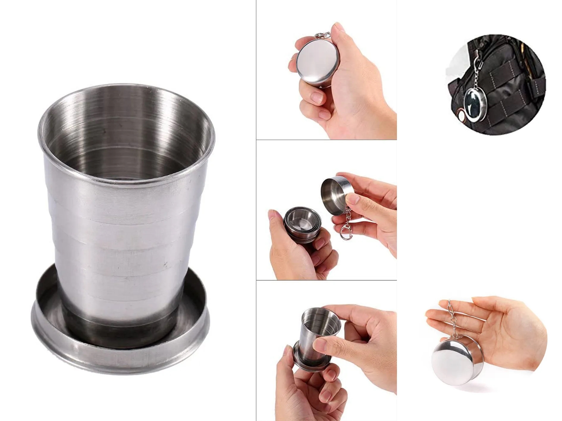 2.5 Oz Stainless Steel Collapsiblecamping Mug With Keychain 1
