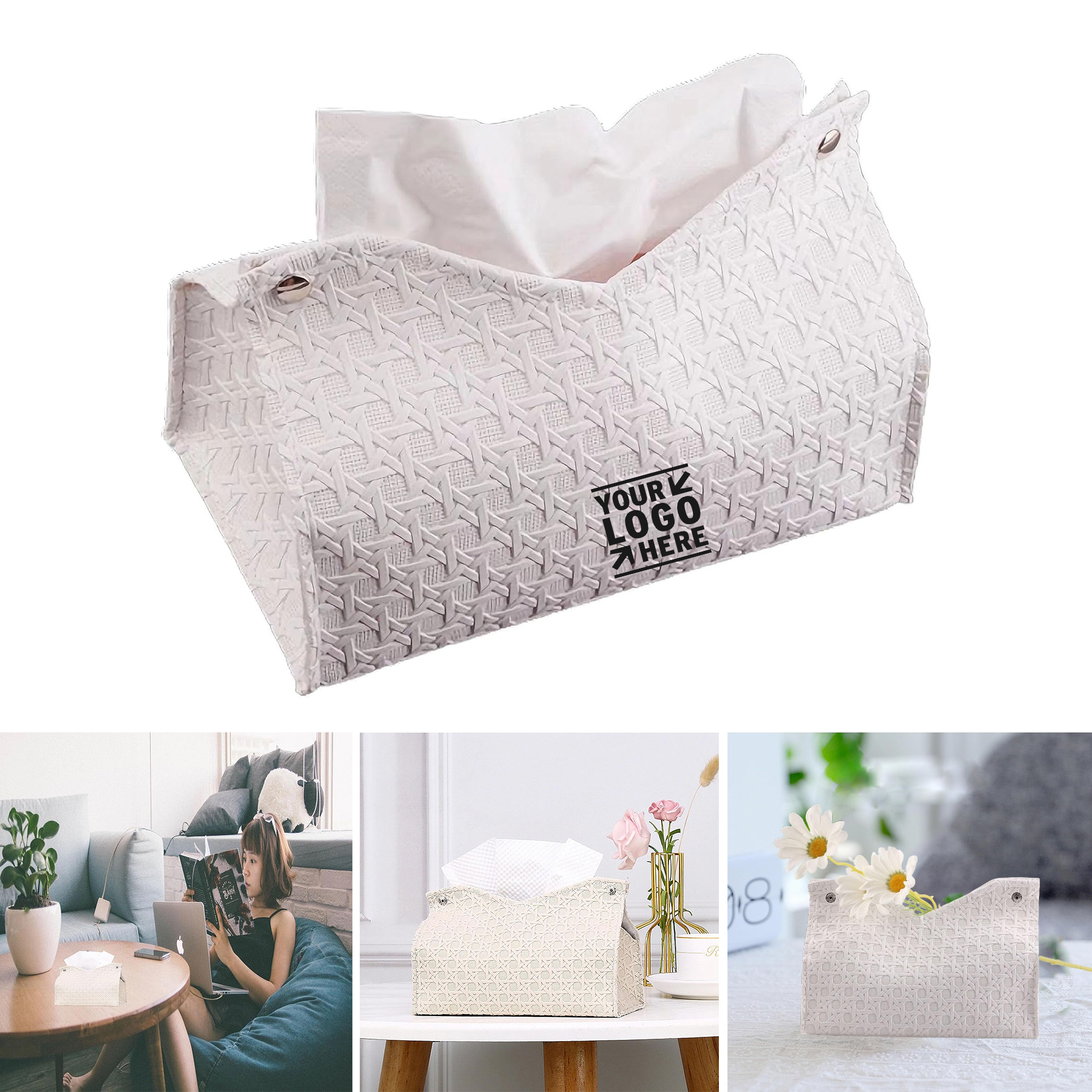 Bathroom Office Foldable Rectangle Cute PU Leather Tissue Box Cover Holder 1