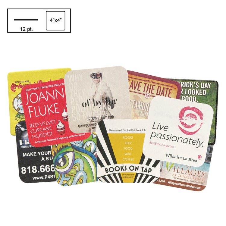 4" Square Light Weight (12 pt) Pulpboard Coaster w/ 4 Color Process Printing (CMYK)