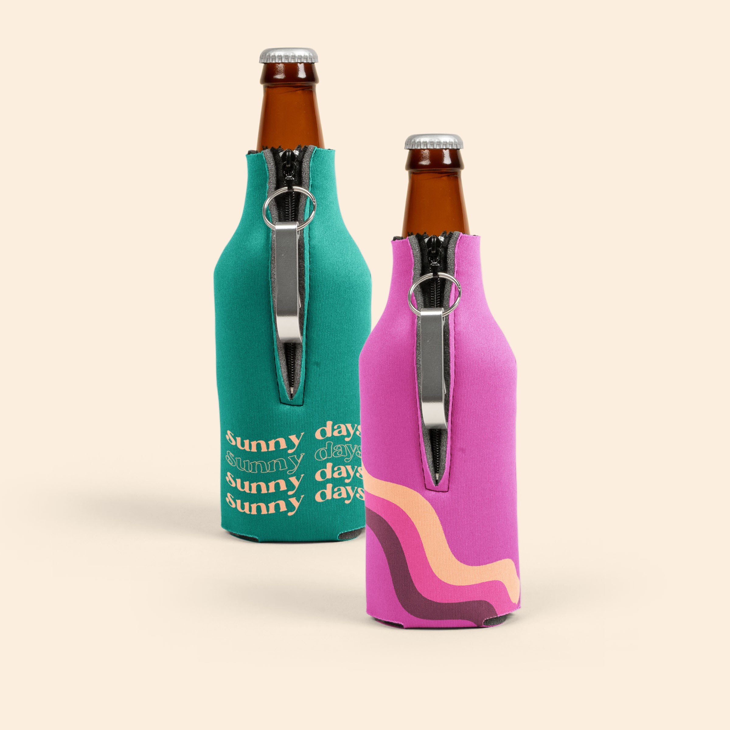 ZIPPERED BOTTLE COOLIE WITH BLANK BOTTLE OPENER 1