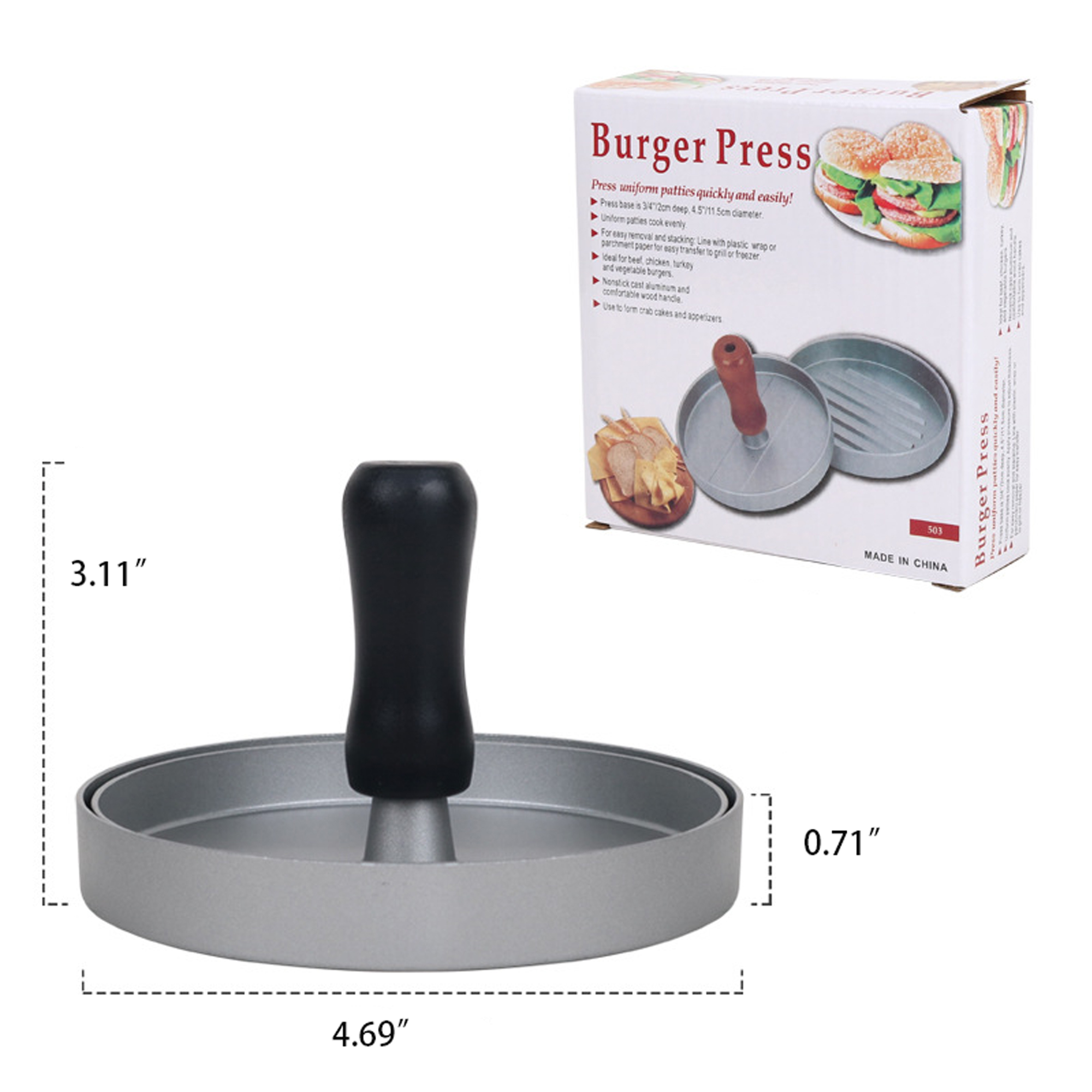 Aluminum Non-Stick Hamburger Press 2