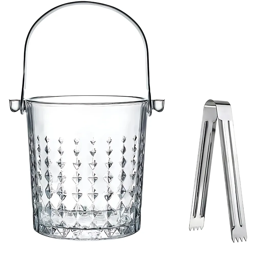 0.9L Mini Crystal Glass Ice Bucket with Handle and Tong 2