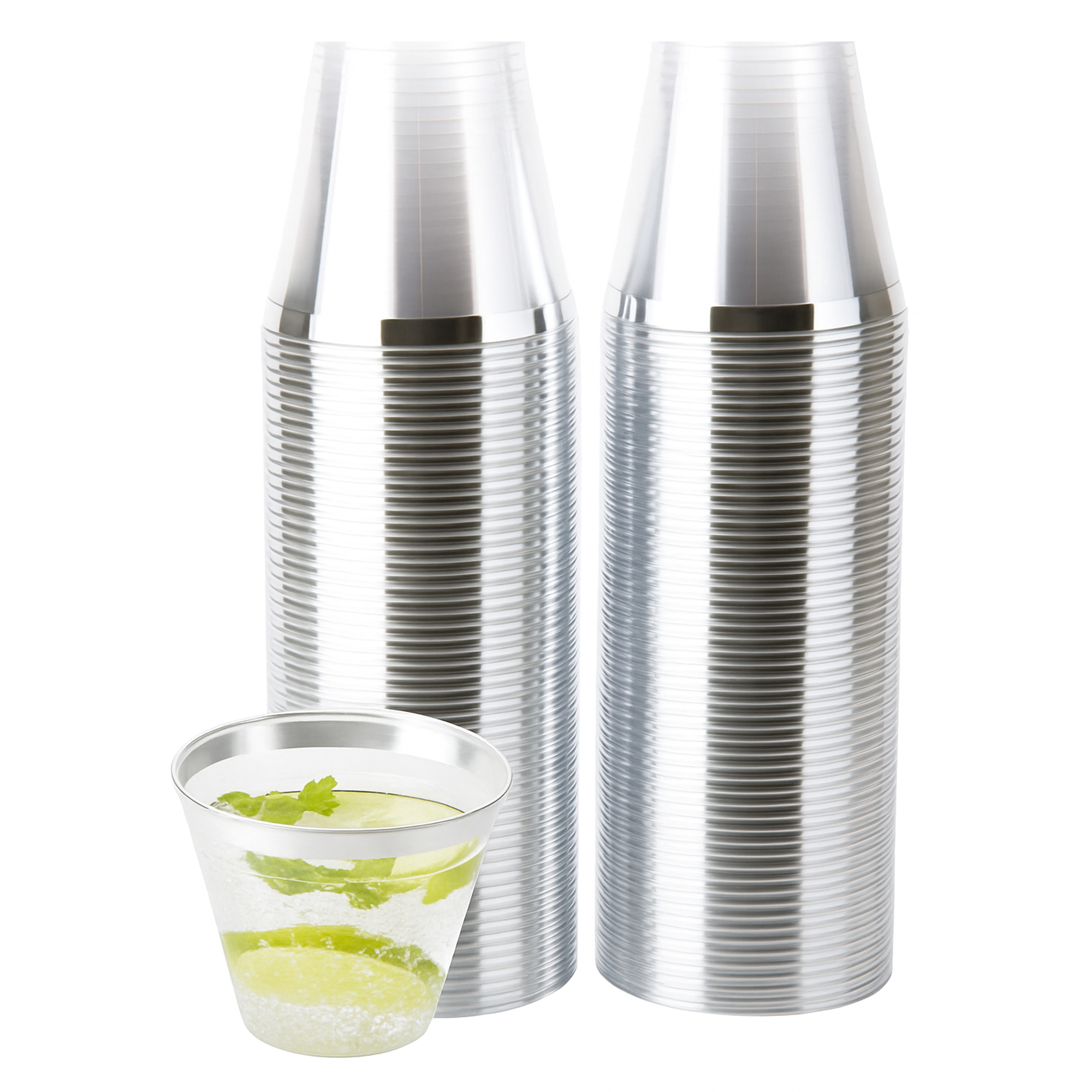 9 Oz Customizable Clear Plastic Cups with Metallic Rim 4