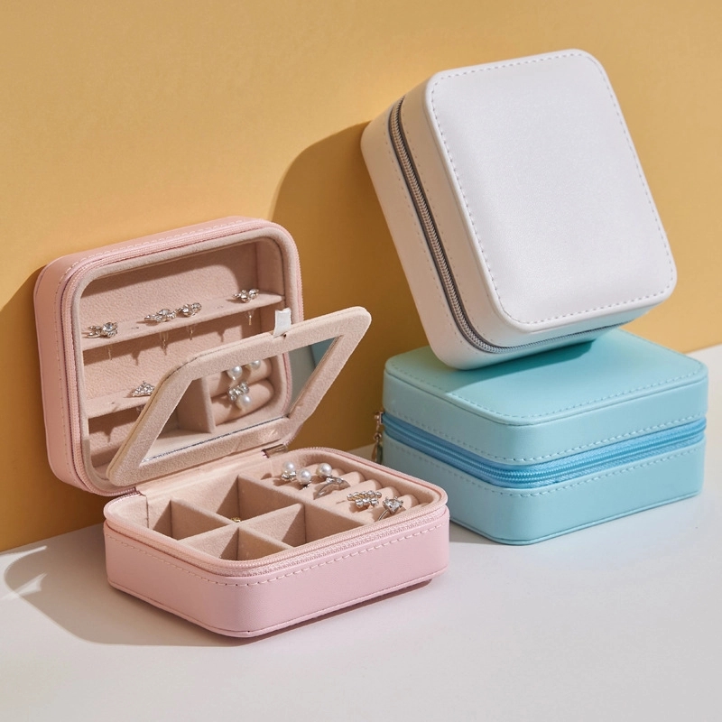 Portable Travel 2-Layer Jewelry Organizer Box with Mirror 12