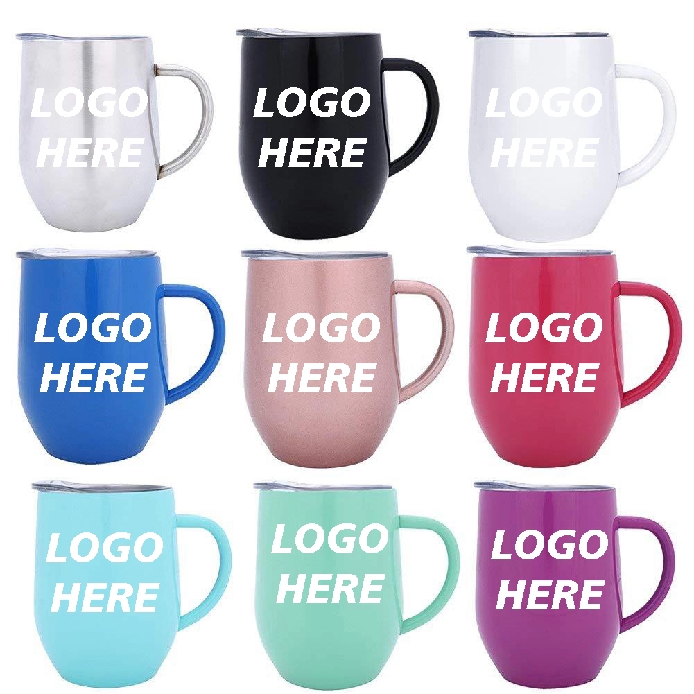 Custom 12 oz Stainless Steel Travel Coffee Mug With Handle 11