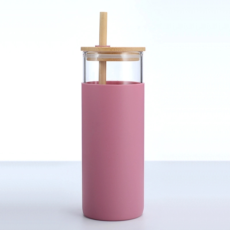 Custom 17 oz Glass Tumbler With Bamboo Lid And Straw 18