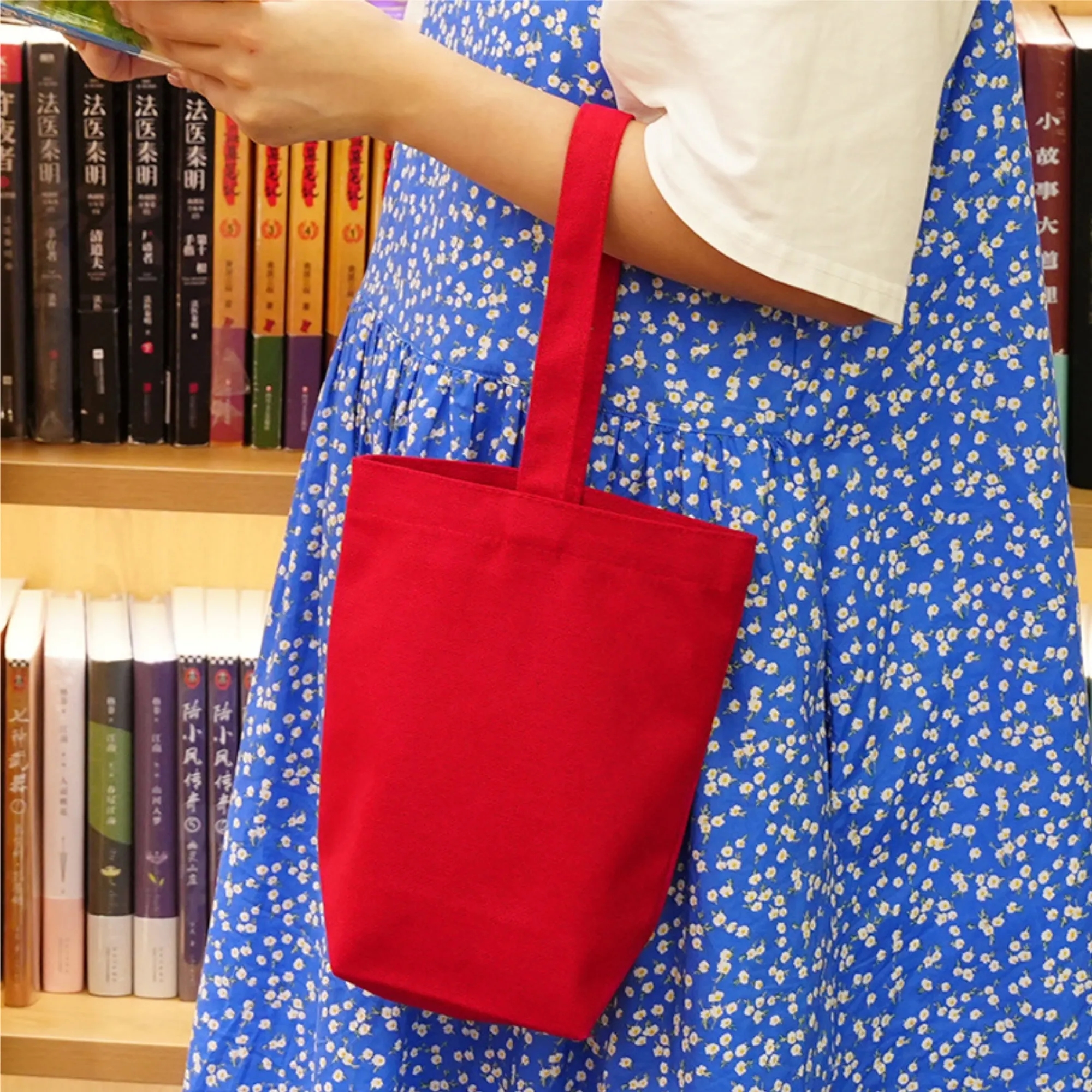 Canvas Bucket Handbag Mini Tote Water Bottle Carrier Bag, custom tote bag with logo imprint 2